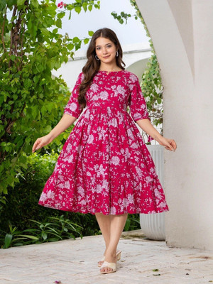 Twirl Tales Women A-line Red Knee Length Dress