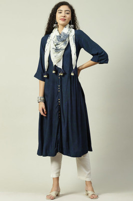 BIBA Women Fit and Flare Dark Blue Below Knee Dress