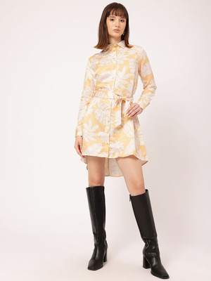 Dressberry Women Shirt Beige Above Knee/Mid Thigh Length Dress