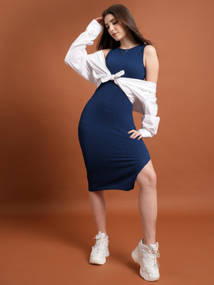 Tokyo Talkies Women Wrap Dark Blue Above Knee/Mid Thigh Length Dress