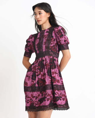 RAREISM Women A-line Maroon Mini/Short Dress