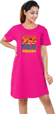 BEFLI Women T Shirt Pink Knee Length Dress