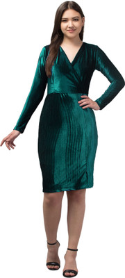 X-Night Women Maxi Dark Green Above Knee/Mid Thigh Length Dress