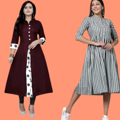 Db Fashionpo Women A-line Red, Grey Maxi/Full Length Dress