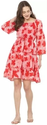 Emmy Word Women A-line Red, Pink Dress