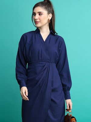 Tokyo Talkies Women Wrap Blue Dress