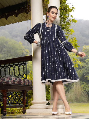 Stylum Women Fit and Flare Blue Midi/Calf Length Dress