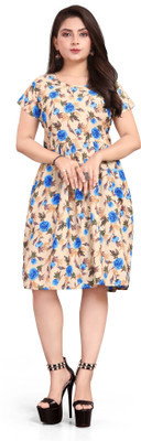 VARUDI Women A-line Brown Knee Length Dress