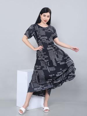 O Madam Women Maxi Black, White Full Length Dress