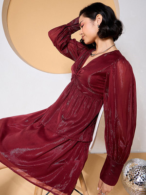 ZUMMER Women Fit and Flare Maroon Above Knee/Mid Thigh Length Dress