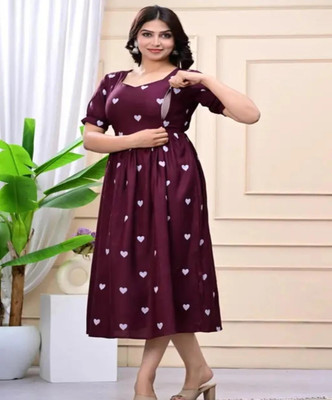 Lela Textile Women Gown Brown Midi/Calf Length Dress