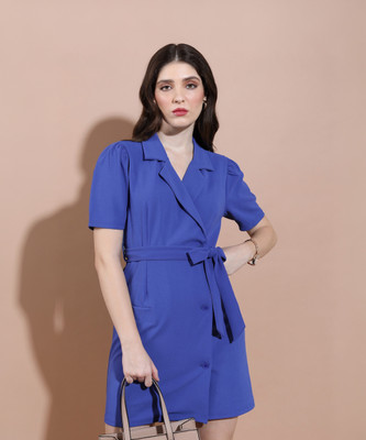 Tokyo Talkies Women Wrap Blue Above Knee/Mid Thigh Length Dress