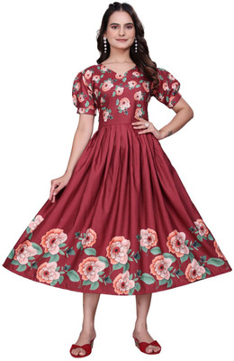 Srina Women Ethnic Dress Multicolor Midi/Calf Length Dress