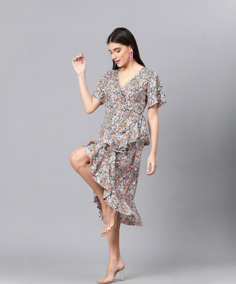 KOTTY Women Fit and Flare Multicolor Below Knee Dress