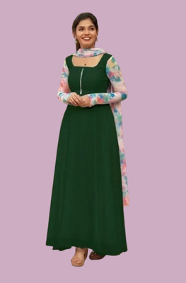 Panth Creation Women Fit and Flare Green Maxi/Full Length Dress