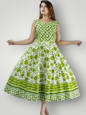 Tankavi Women Fit and Flare Green Knee Length Dress