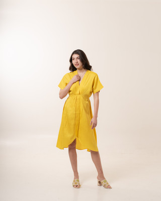 MALVERRA BY HOUSE OF MALKAA Women Fit and Flare Yellow Midi/Calf Length Dress