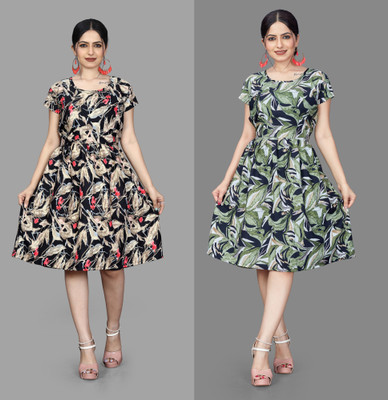 varudifeb Women Fit and Flare Multicolor Mini/Short Dress