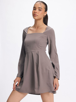 Glitchez Women Fit and Flare Brown Above Knee/Mid Thigh Length Dress