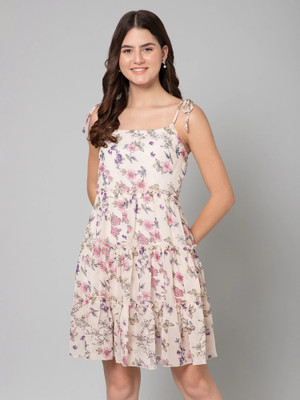 Moda Rapido Women Fit and Flare White Above Knee/Mid Thigh Length Dress