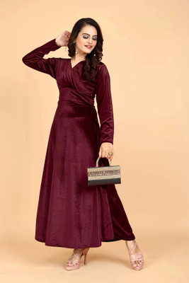 ARSH LIFESTYLE Women High Low Maroon Maxi/Full Length Dress