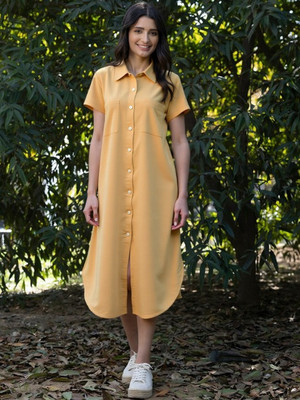 MAYKR Women Shirt Yellow Midi/Calf Length Dress