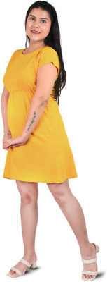 pinkshell Women Asymmetric Yellow Above Knee/Mid Thigh Length Dress