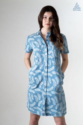 Klothberg Women Shirt Light Blue Knee Length Dress