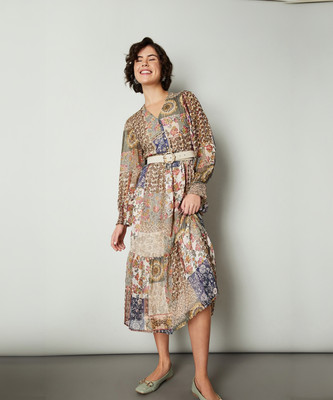 MAX Women Fit and Flare Brown Midi/Calf Length Dress