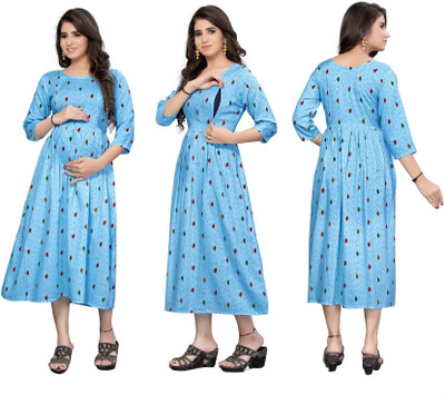 zoxfay Women Gown Blue Midi/Calf Length Dress