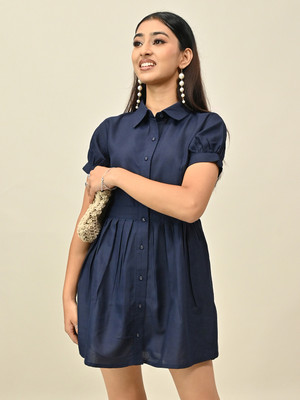 SWISHIN Women Fit and Flare Blue Mini/Short Dress