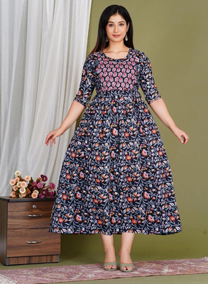 HouseOfCommon Women Fit and Flare Black Midi/Calf Length Dress