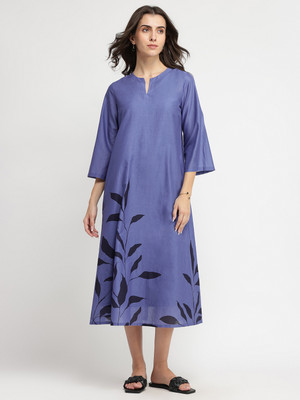 Pink Fort Women A-line Blue Midi/Calf Length Dress