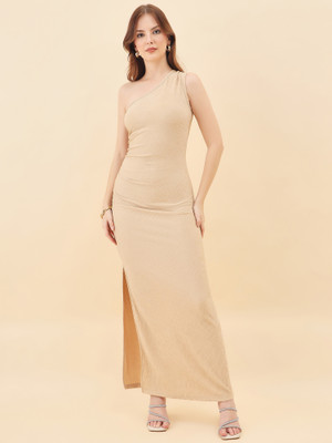 AAYU Women Bodycon Beige Maxi/Full Length Dress