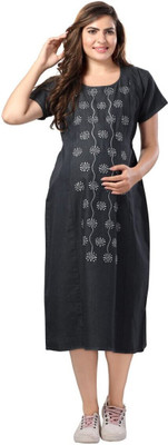 EASYMOM Women Fit and Flare Black Midi/Calf Length Dress