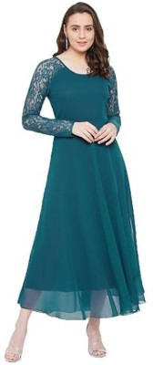 Om Creation Women Fit and Flare Blue Dress