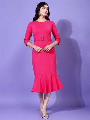 Attire Empire Women Bodycon Pink Midi/Calf Length Dress