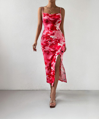 TANDUL Women Bodycon White, Red, Pink Below Knee Dress
