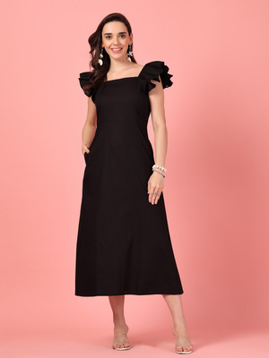 Gulabidress Women A-line Black Maxi/Full Length Dress