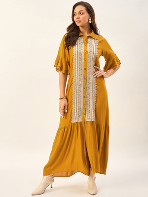 DRAPE AND DAZZLE Women Fit and Flare Yellow Maxi/Full Length Dress