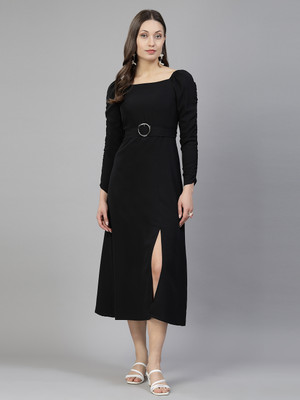 AAYU Women A-line Black Midi/Calf Length Dress