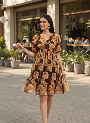 ROSEMELON Women Fit and Flare Multicolor Above Knee/Mid Thigh Length Dress