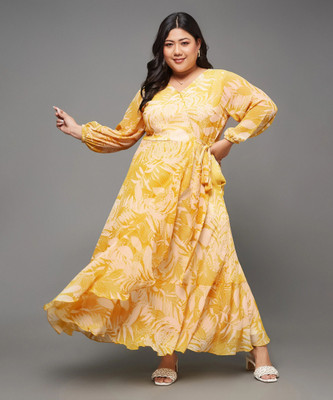 Miss Chase Women Tiered Yellow Ankle Length Dress