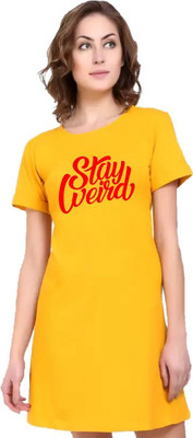 HouseOfCommon Women T Shirt Yellow Above Knee/Mid Thigh Length Dress
