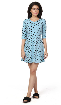 S & M Women Fit and Flare Light Blue Above Knee/Mid Thigh Length Dress