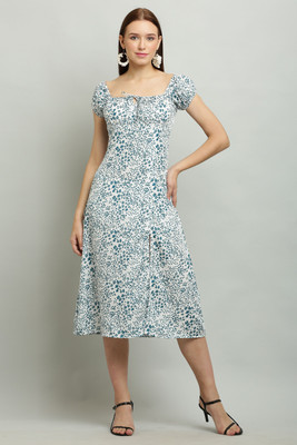 Shyammc Women A-line Light Blue Midi/Calf Length Dress