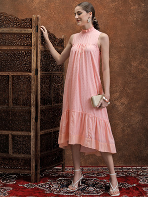 Vishudh Women A-line Pink Midi/Calf Length Dress