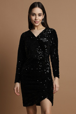 Allen Solly Women A-line Black Above Knee/Mid Thigh Length Dress