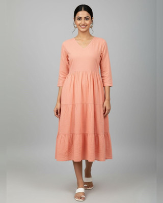 jgt Trendy Wears Women Maxi Orange Below Knee Dress