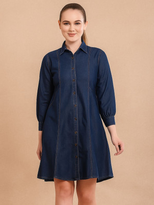 ADDYVERO Women A-line Dark Blue Above Knee/Mid Thigh Length Dress